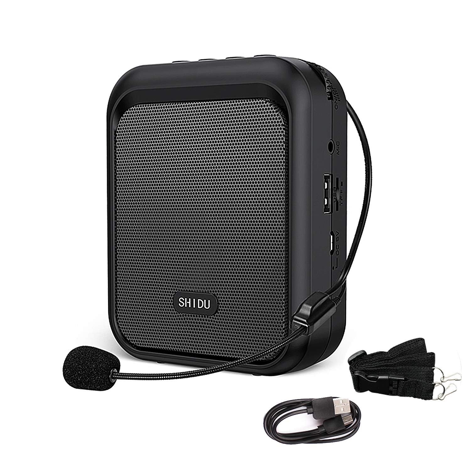 SHIDU Mini Voice Amplifier Portable Rechargeable Bluetooth Speaker with Wired Microphone Headset 10W 1800mAh PA system Supports